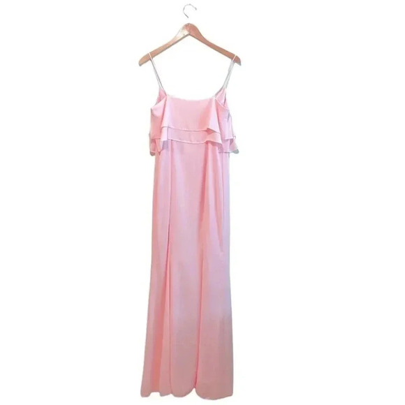NWT LIKELY Monte Ruffle Gown in Light Pink Maxi Dress Spaghetti Strap Size: 8 - Picture 4 of 9